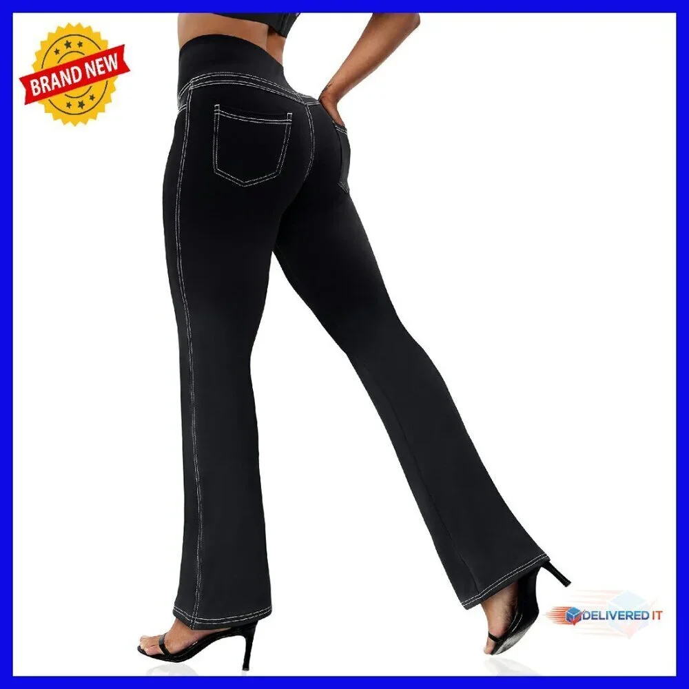 High Waist Tummy Control Bootcut Leggings with 4 Pockets